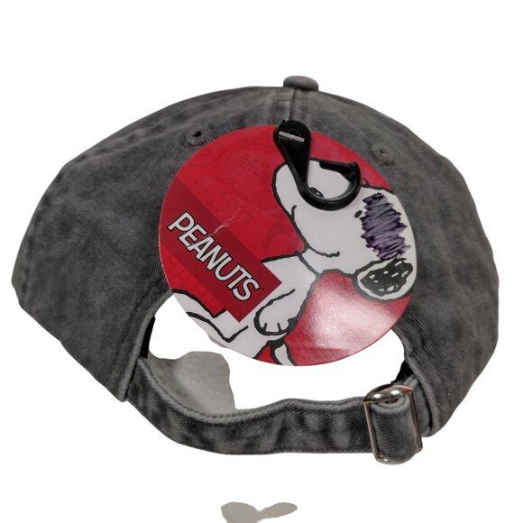 Peanuts Far Out Cap Hat Joe Cool Snoopy Woodstock Gray Red Canvas Strap Back - Picture 5 of 12
